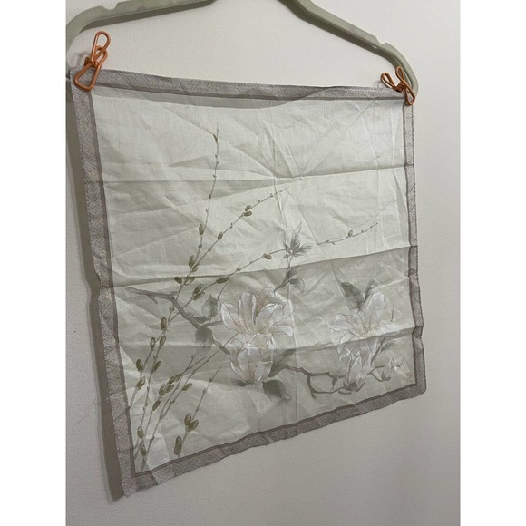 Vintage Mid Century Scarf Handkerchief Hanky Cream Tan Flower - Picture 6 of 10